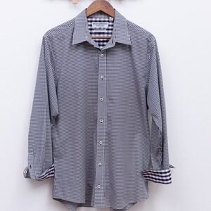 Nick Graham Everywhere Mens Stretch Modern Fit Gingham Button Down Shirt Navy L